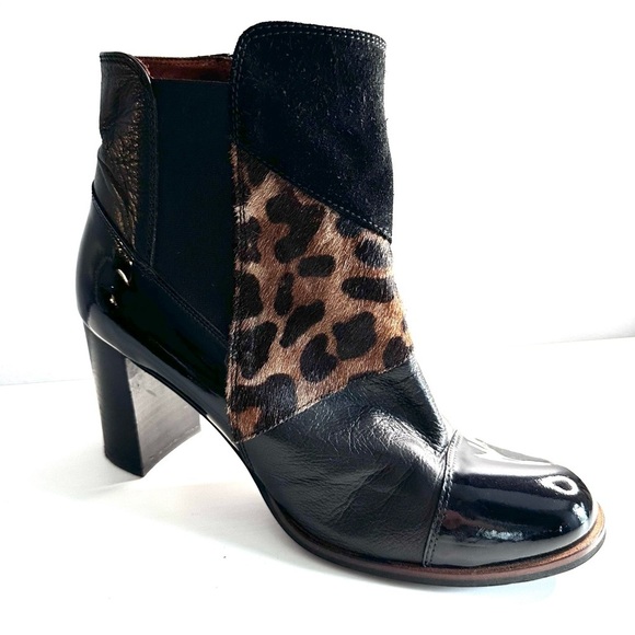 HISPANITAS Leather Ankle Heel Boots Sz 40 (8.5) Suede Pony Hair Animal Print - Picture 12 of 12